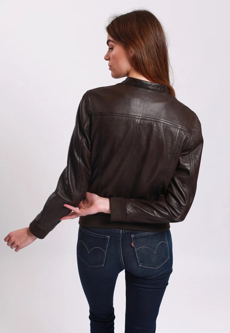 Lee Cooper Leather Jacket With Round Collar - 2 Zipped Side Pockets - - Veste En Cuir - Brown 5 Lee Cooper Leather Jacket With Round Collar - 2 Zipped Side Pockets - - Veste En Cuir - Brown – Image 3