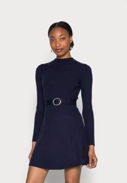 Anna Field Crew Ausschnitt Mini Strickkleid Mit Gürtel - Robe Pull - Dark Blue